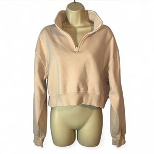 TNA Cream Quarter-Zip Sweatshirt cropped size large cozy fleece perfect fit
